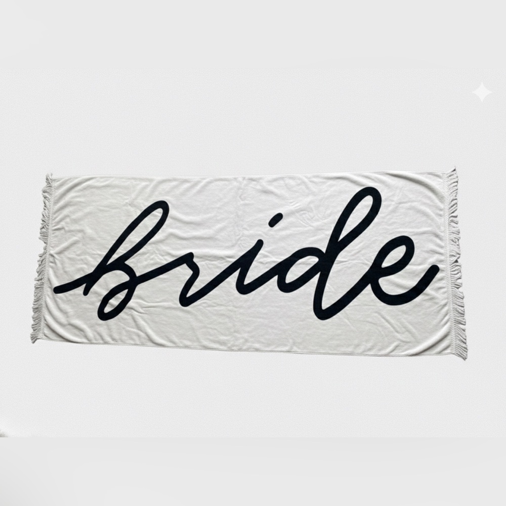 XO FETTI Bride Bachelorette White Towel with Black Script